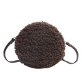 Borsa rotonda in finta lana di agnello marrone scuro con tracolla sottile - Marrone