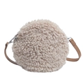 Piccola borsa a tracolla rotonda in pile color crema con cinturino marrone chic - Cachi