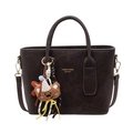 Bolso tipo cubo de ante marrón oscuro con asa y colgante de oso para moda de invierno - Con Colgante / Marrón