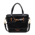 Elegante borsa a secchiello nera in pelle scamosciata e liscia con fibbia dorata - Nero