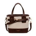 Secchiello vintage crema e marrone con fibbia in metallo e tracolla regolabile - Bianco Sporco