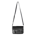 Classic black matte leather crossbody bag with double silver buckle and adjustable strap - Small / Black