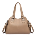 Borsa tote vintage kaki in pelle martellata con doppi manici e tracolla staccabile - Cachi