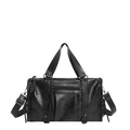 Bolso Boston vintage negro con remaches metálicos y correa de hombro ajustable - Negro