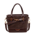 Borsa a secchiello vintage in pelle marrone scuro con manici e tracolla regolabile in stile - caffè