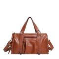 Bolso estilo moto vintage marrón de cuero con remaches y correa ajustable para mujer - Marrón