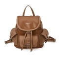 Zaino vintage in pelle marrone caramello con grande capacità e cuciture a contrasto - Marrone