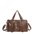 Vintage dark brown motorcycle satchel with studs and adjustable shoulder strap - Brown
