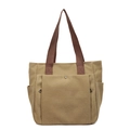 Bolso tote de lona caqui minimalista con multibolsillos para el uso diario de oficina - Caqui