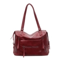 Vintage burgundy large tote bag with multiple pockets and long zipper tassels - Red