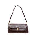 Minimalist dark brown baguette bag with oil-wax texture and vintage gold buckle - Coffee
