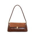 Minimalist vintage brown baguette underarm bag in polished and suede leather - Brown Suede Texture