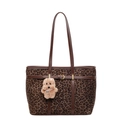 Shopper mit braunem Leopardenmuster, Kunstlederriemen und Plüsch-Hundeanhänger - Mit Anhänger / Leopard Kaffee