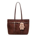 Sac fourre-tout en daim marron foncé avec lanières en cuir et pendentif chiot - Avec Pendentif / café