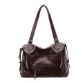Dark brown retro motorcycle handbag with rivets and multiple zipper pockets on white background - Brown