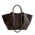 Large dark brown tote bag with retro leather texture and dual shoulder straps - Brown