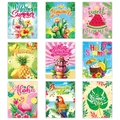 Set di 9 adesivi tropicali Hawaii per bottiglie con fenicotteri e foglie di palma - Serie Hawaii