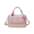 Pink fashion crossbody bag with vertical texture and silk scarf wrapped handle - Pink