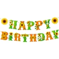Dettaglio dello striscione Happy Birthday girasole con lettere in carta a righe gialle e verdi - Banner di lettere