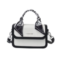 Chic black and white crossbody handbag with contrast texture and graffiti scarf wrap - Black and White