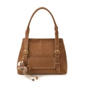 Braune Shopper-Tasche aus Leder mit Kontrastnähten und Pferdeanhänger-Detail - Mit Anhänger / Braun