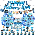 Vaderdag decoratie set met Happy Father's Day banner ballonnen en taart decoraties - Set A (Banner, 18 Ballonnen, 16 Toppers, 2 Linten)