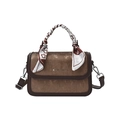 Chic brown square handbag with silk scarf handle and silver fashion lettering - Brown