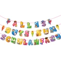 Striscione per festa scolastica tedesca con scritta Alles Gute Zum Schulanfang e icone - Striscione Tedesco