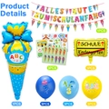 Décorations de fête de rentrée scolaire en allemand avec ballons, bannière et autocollants - Bleu Set