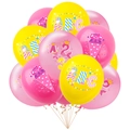 Détail de ballons de fête roses avec motifs licorne ABC et sirène 123 pour la rentrée - Ballons Avec Ruban