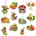 Décorations de fête mexicaine avec tourbillons suspendus motifs tacos et crânes - 12 cartes double face + 12 spirales