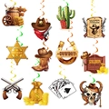 Decorazioni per feste cowboy western con cactus, distintivi da sceriffo e cappelli da cowboy - 12 Carte Fronte-retro + 12 Spirali Singole
