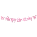 Pink glitter Happy Birthday banner with elegant bows for party wall decoration - Letter Banner