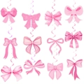 Detailed set of 12 pink bow hanging swirl decorations for birthday party ornament - 12 Double-sided Cards + 12 Single Spirals + Hooks