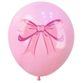 Close-up of pink latex party balloon with printed dark pink bow tie pattern - Pink