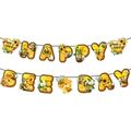 Dettaglio dello striscione Happy Bee Day con api, girasoli e motivi di miele - Banner di lettere