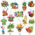 Hawaiianische Party-Spiraldekorationen mit tropischen Aloha-Elementen und Papageienmotiven - 15 Doppelseitige Karten und 15 Spiralen