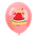 Pink latex balloon detail with Happy Birthday text and watermelon slice illustrations - Pink