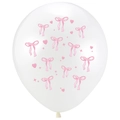 White party balloon featuring pink bow heart and star patterns for birthday decor - Clear