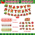 Summer watermelon birthday party decoration set with banners, cake toppers and balloons - Watermelon Banner And Balloons And Cake Toppers Combination