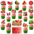 Watermelon birthday cake topper set with Happy Birthday banner and fruit party decor - Watermelon Cake Toppers