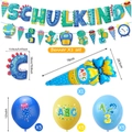 Kit déco fête Schulkind avec ballon dinosaure, bannière alphabet et ballons en latex - Bleu Set