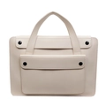 Minimalist cream white business handbag with dual black buckles and front pocket - Off White