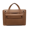 Brown professional faux leather briefcase with dual handles and front snap pocket - Khaki