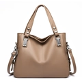 Sac cabas marron grainé avec détails argentés et bandoulière réglable - Kaki