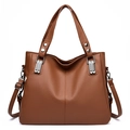 Sac fourre-tout classique en cuir marron avec motifs lychee et bandoulière argentée - Marron