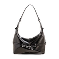 Borsa hobo minimalista in pelle verniciata nera con fibbia in metallo argento - Nero