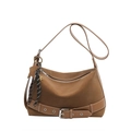 Brown suede hobo bag with contrast stitching and metallic buckle details - With Pendant / Brown