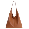Minimalist tan pebbled leather hobo tote bag with a spacious interior for commuting - Tan