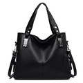 Sac fourre-tout noir texturé litchi avec détails argentés et bandoulière réglable - Noir